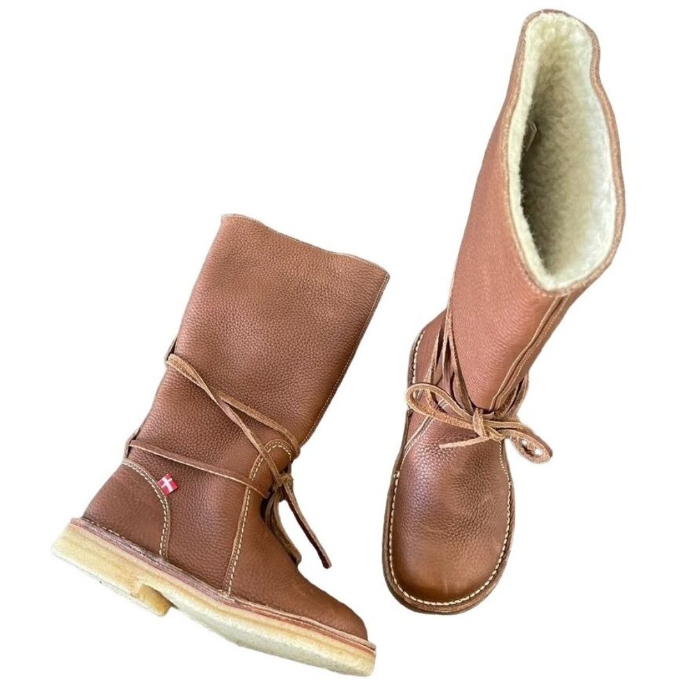 Duckfeet Sz 37/6.5-7 Nut Brown Leather Sheep Wool Lined Silkeborg Pull On Boots